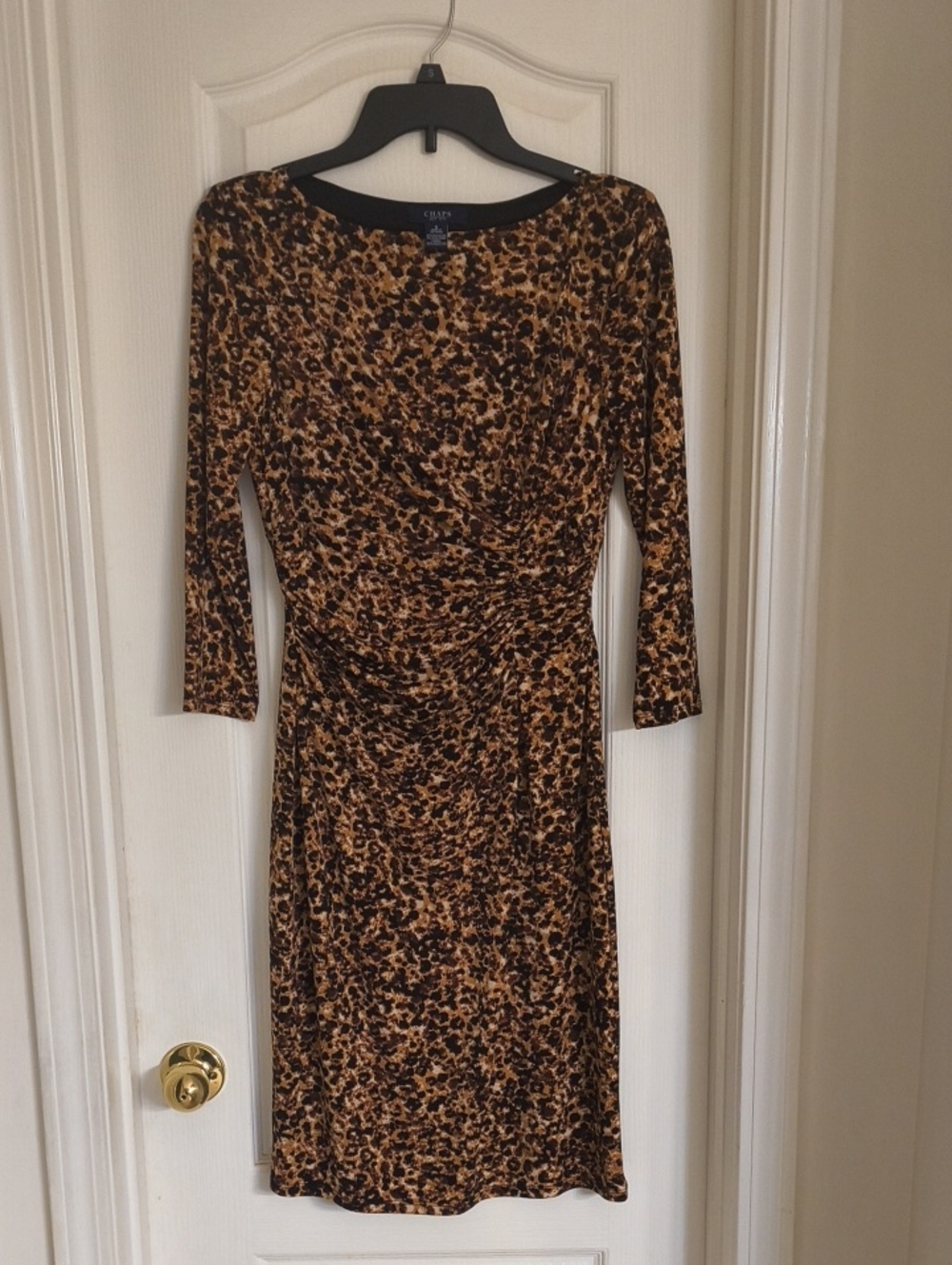 Chaps Brown and Black Animal-Print Long Sleeve Dress